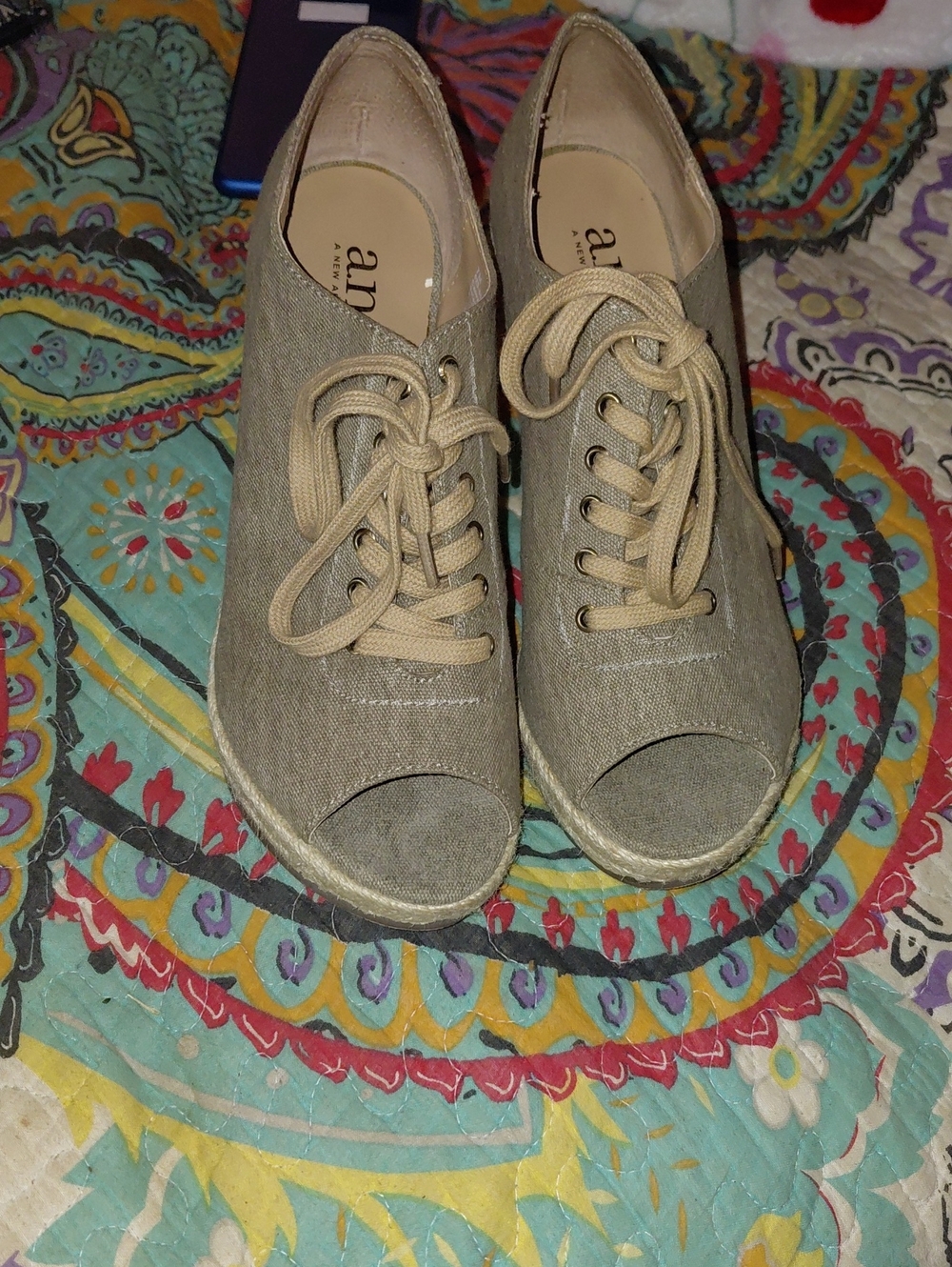 a.n.a Taupe Lace-Up Peep Toe Wedge Espadrille